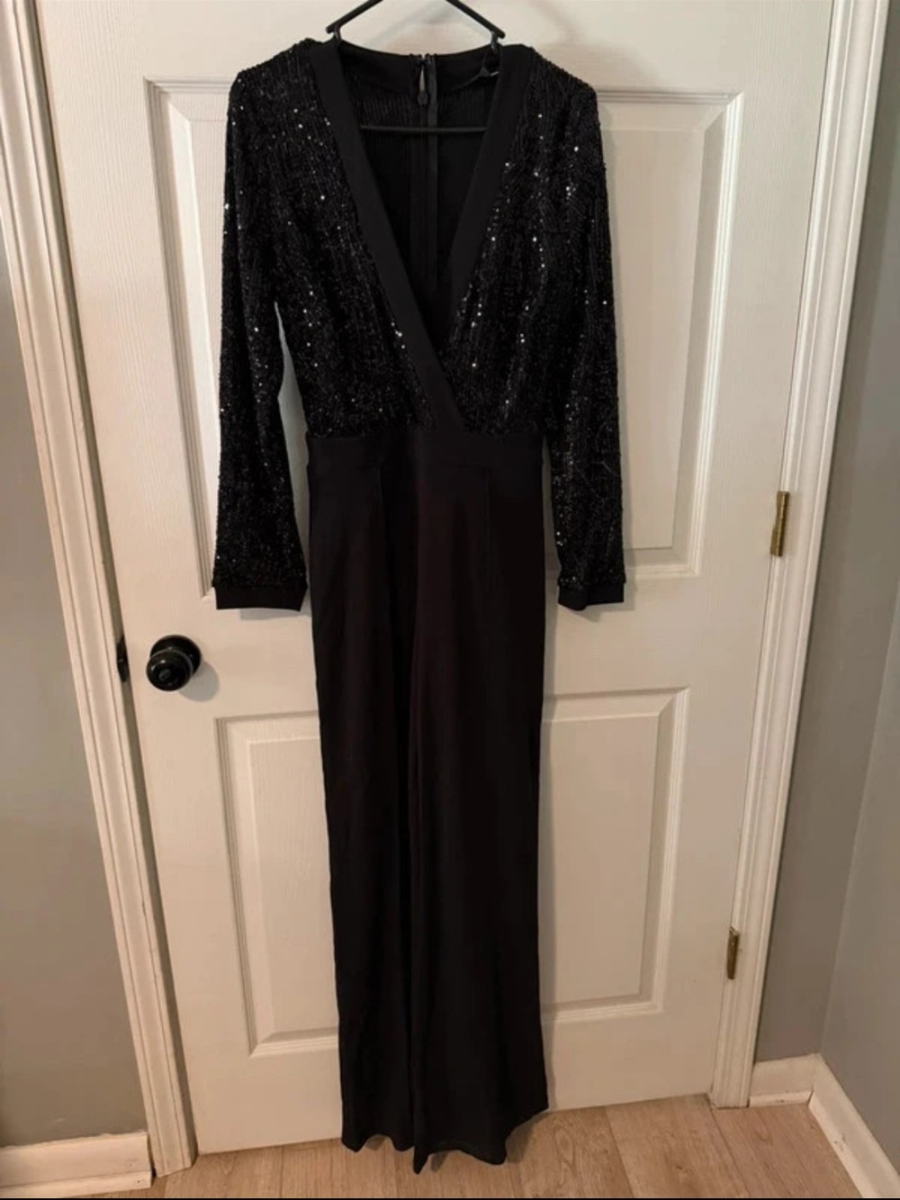 Fashion Nova Black Sequin V-Neck Long Dress
